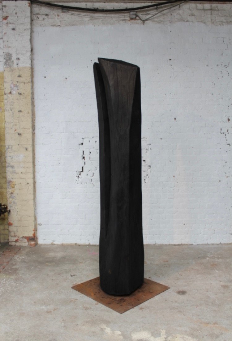 Solid Burnt Chestnut Wood Sculpture By Roland Lavianne (1948-2022)-photo-4