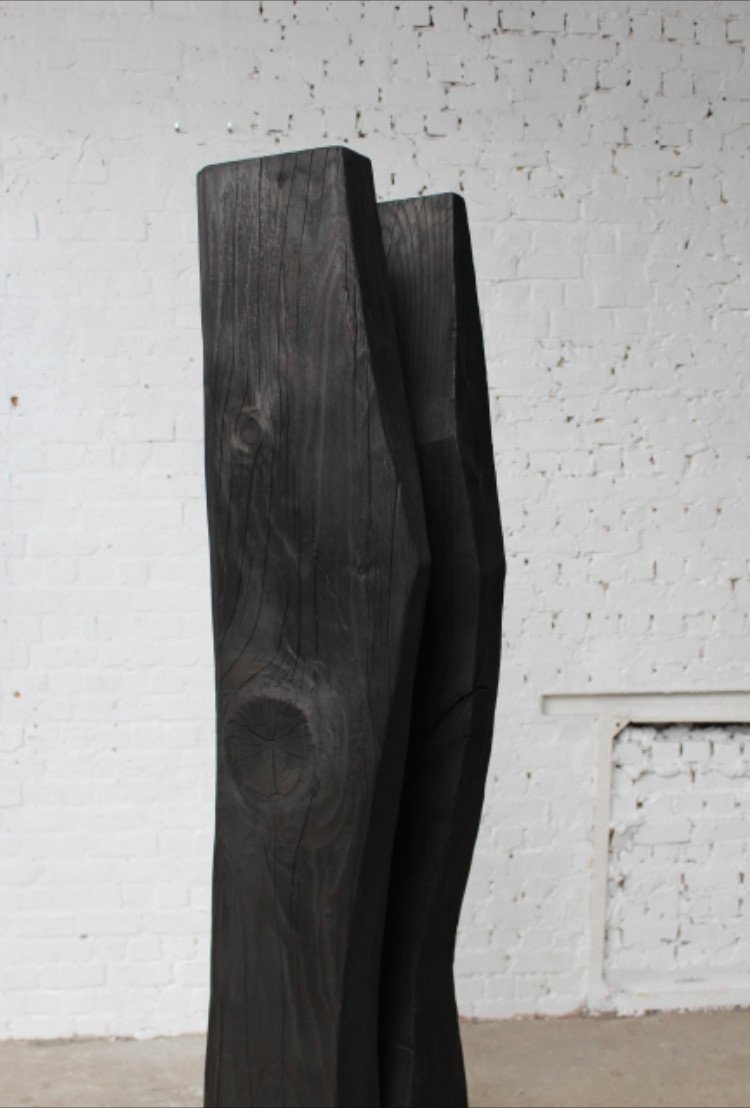 Solid Burnt Chestnut Wood Sculpture By Roland Lavianne (1948-2022)-photo-1