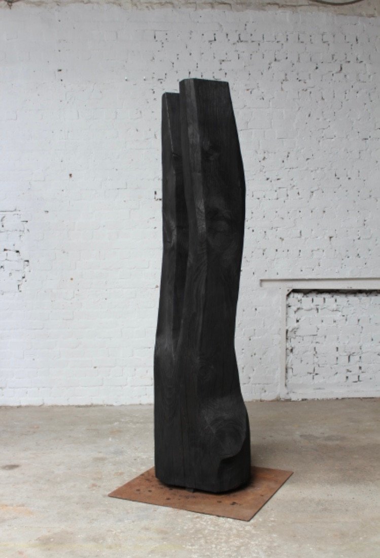 Solid Burnt Chestnut Wood Sculpture By Roland Lavianne (1948-2022)-photo-2