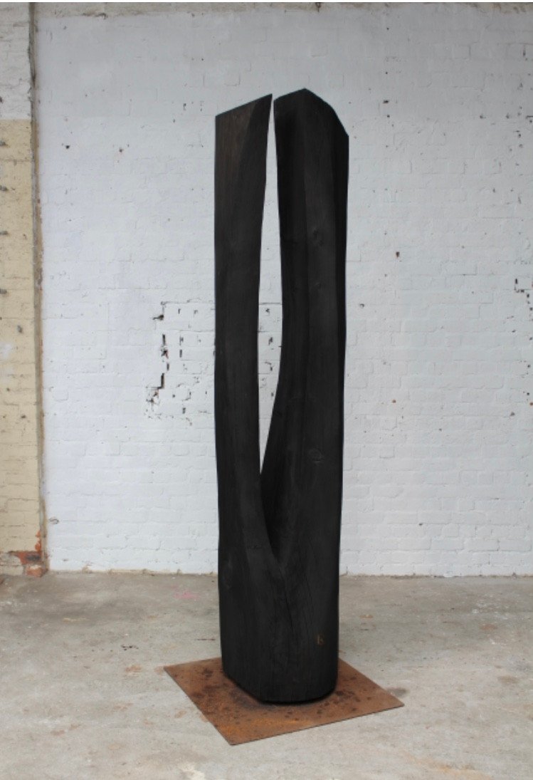 Solid Burnt Chestnut Wood Sculpture By Roland Lavianne (1948-2022)-photo-4