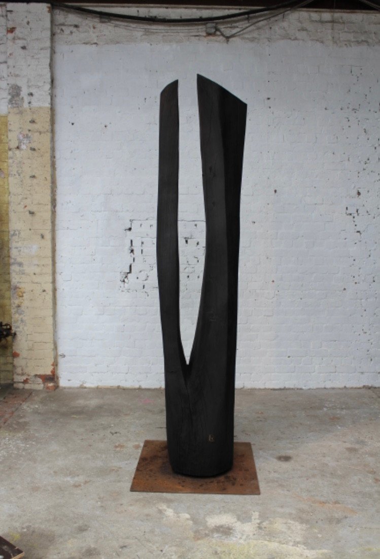 Solid Burnt Chestnut Wood Sculpture By Roland Lavianne (1948-2022)