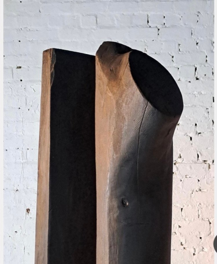 Abstract Sculpture In Burnt Chestnut Wood By The Belgian Sculptor Roland Lavianne (1948-2022)-photo-1