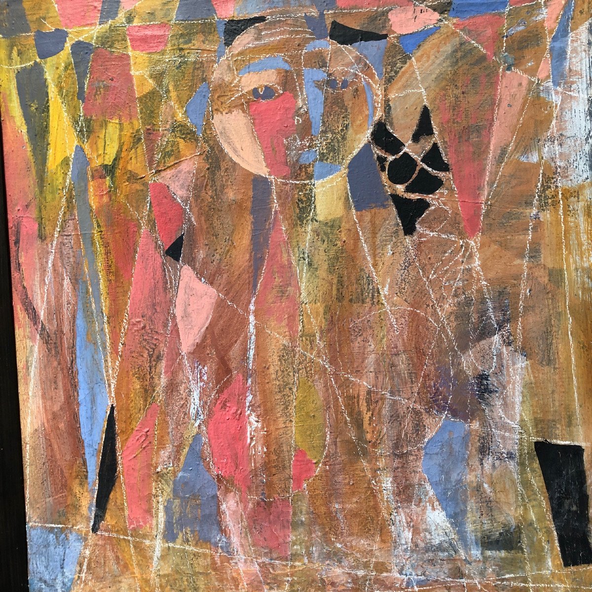 Abstract Oil On Canvas, Pastel Highlights, Paris School Circa 1950-photo-4