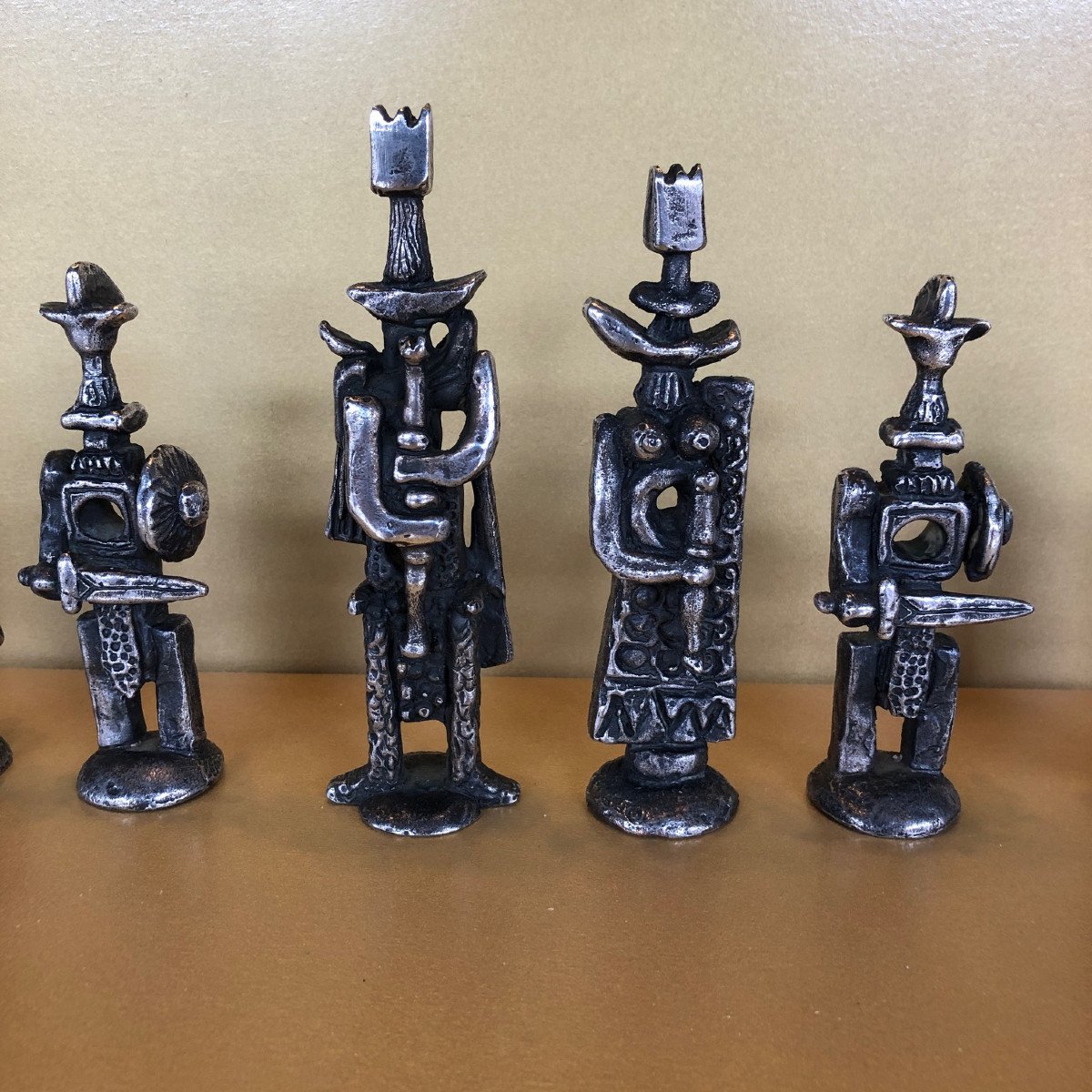 Chess Set In Silvered Bronze And Verdigris Bronze By The Italian Artist Francesco Russo-photo-3