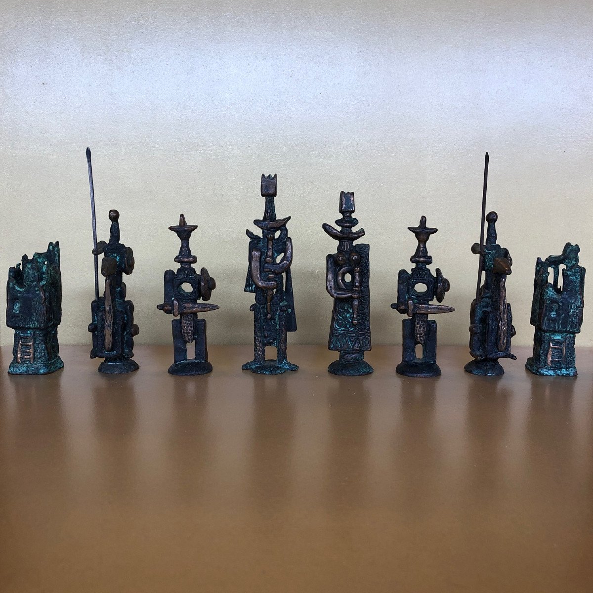 Chess Set In Silvered Bronze And Verdigris Bronze By The Italian Artist Francesco Russo-photo-2