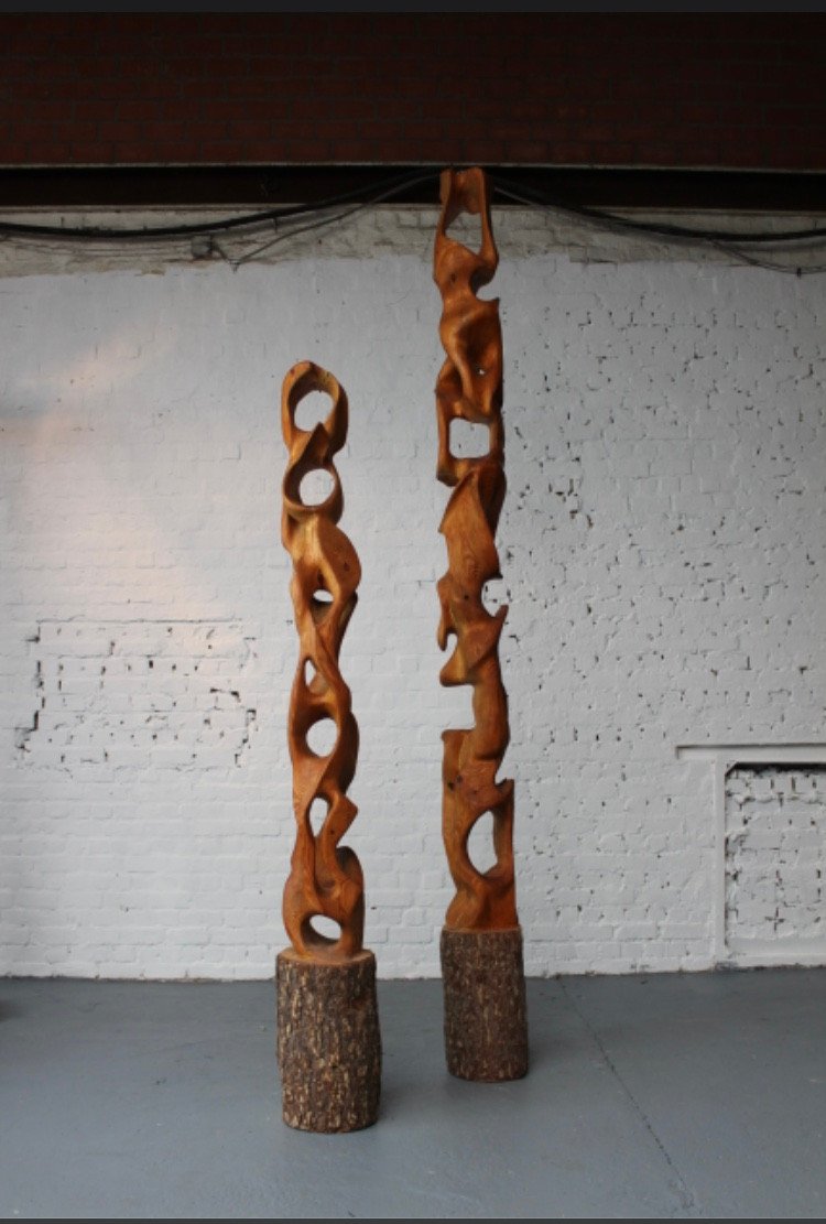 A Pair Of Sculptures Carved From The Trunk Of A Pine Tree By Marc Lampens Circa 1990-photo-2