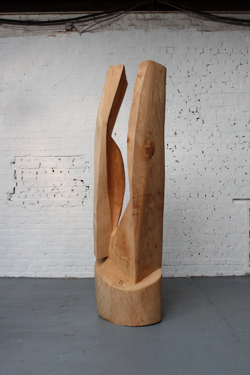 Abstract Sculpture In Chestnut Wood By The Belgian Sculptor Roland Lavianne (1948-2022)-photo-1