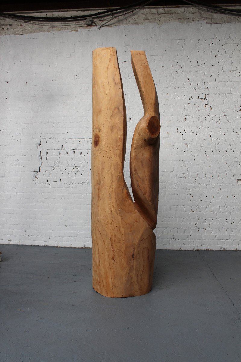 Abstract Sculpture In Chestnut Wood By The Belgian Sculptor Roland Lavianne (1948-2022)-photo-5