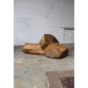 Large Wooden Sculpture 'pebble' , Studio Collection Of Roland Lavianne (1948-2022). 