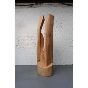 Abstract Sculpture In Chestnut Wood By The Belgian Sculptor Roland Lavianne (1948-2022)