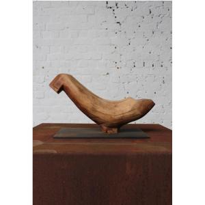 Free-form Chestnut Wood Sculpture By Roland Lavianne (1948-2022)