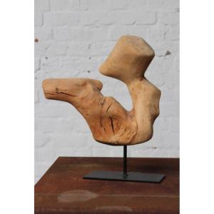 Free-form Chestnut Wood Sculpture By Roland Lavianne (1948-2022)