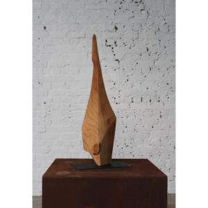 Free-form Chestnut Wood Sculpture By Roland Lavianne (1948-2022)