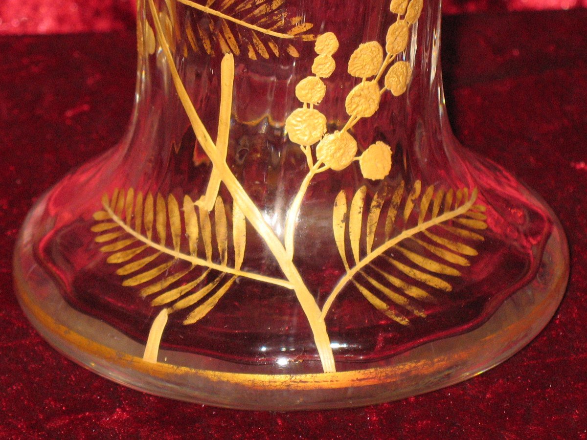 Hand-painted Glass Vase With Fine Gold Decorated With Flowers, 19th Century-photo-3