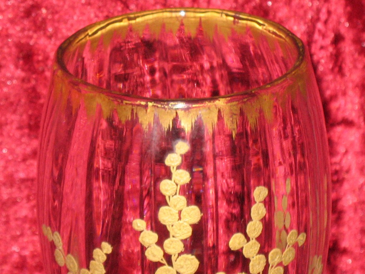 Vase  en verre peint à l'or fin à décor de fleurs époque 19ème-photo-4