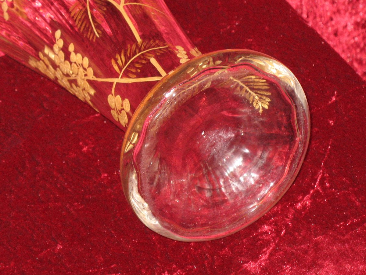 Hand-painted Glass Vase With Fine Gold Decorated With Flowers, 19th Century-photo-2