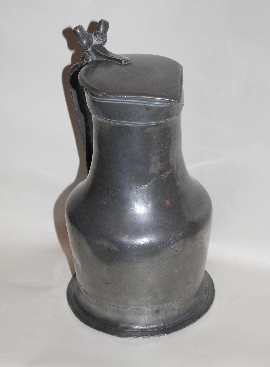 Pewter Wine Pitcher With Tassel Thumb Caen Circa 1800-photo-3