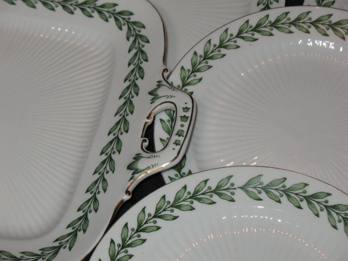 Dessert Service In Sarreguemines Porcelain With Laurel Leaf Decoration, 19th Century-photo-7