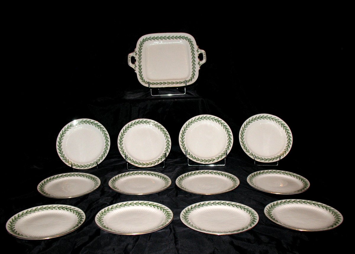 Dessert Service In Sarreguemines Porcelain With Laurel Leaf Decoration, 19th Century