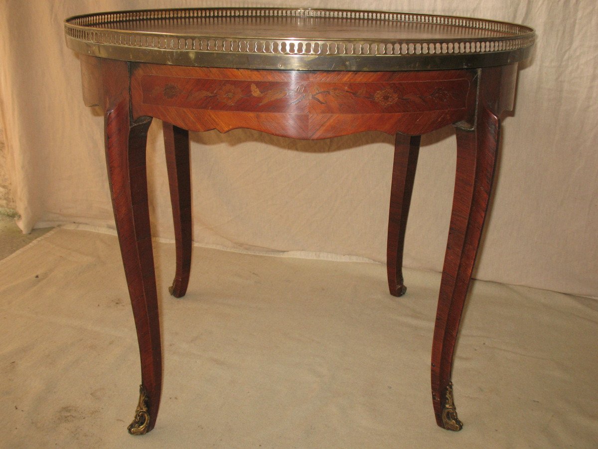 Table bouillotte en marqueterie de style Louis XV-photo-5