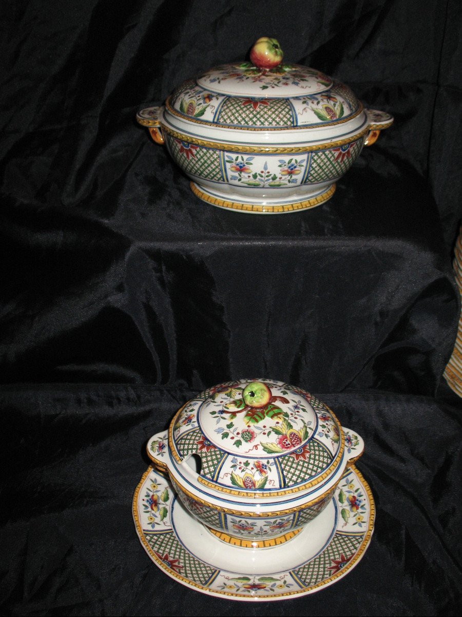 Sarreguemines Earthenware Table Service, Montmorency Decor, 90 Pieces, Late 19th Century-photo-7