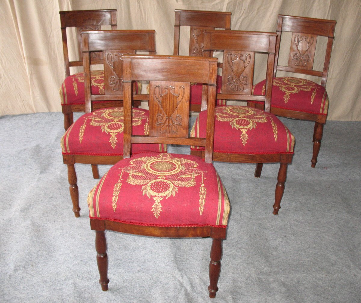 Suite Of 6 Very Solid Empire Style Solid Mahogany Chairs-photo-1