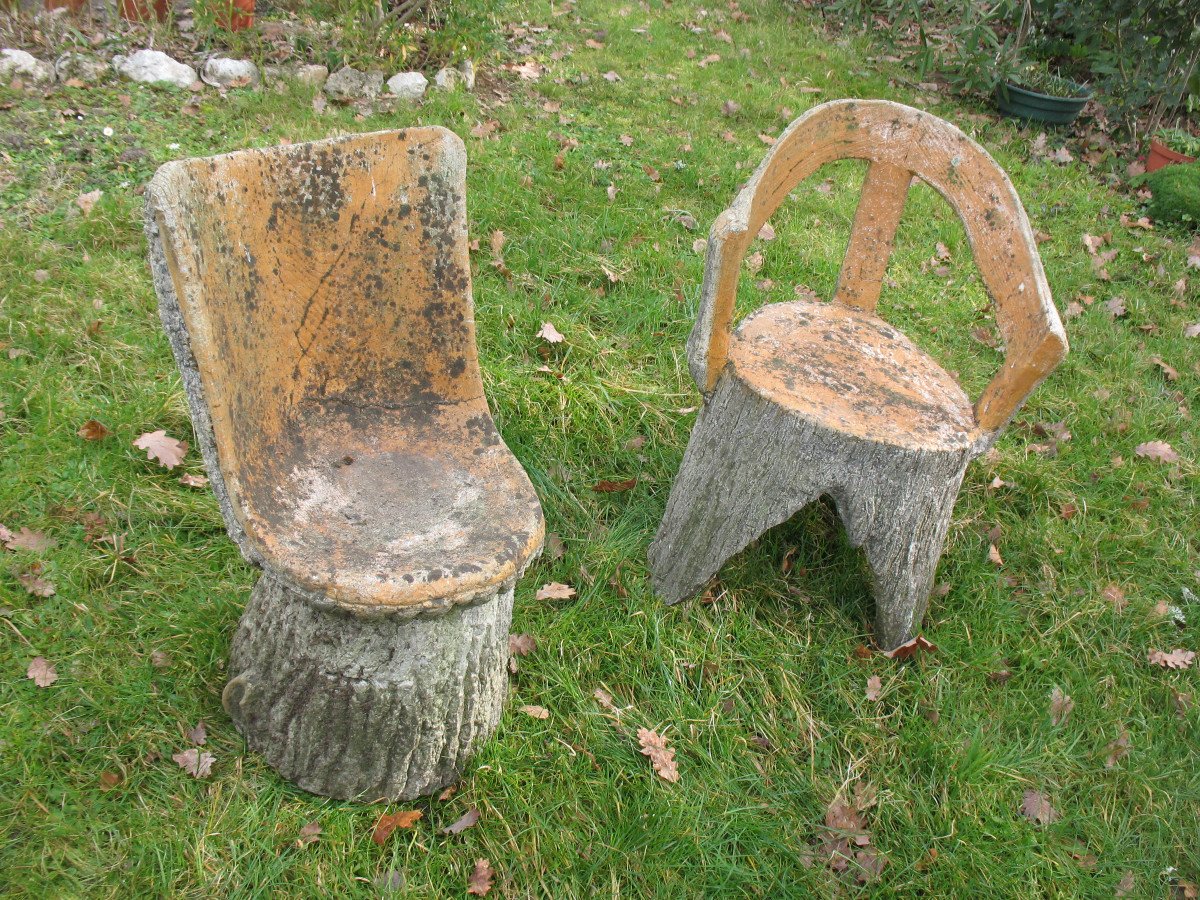 Salon de jardin en ciment imitant le bois naturel époque années 50 composé de 9 pièces-photo-3