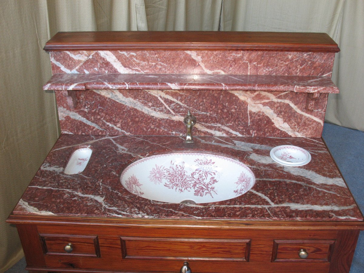 Washbasin Vanity Unit Complete With Basin And Accessories In Earthenware From Choisy Le Roi 19th-photo-3