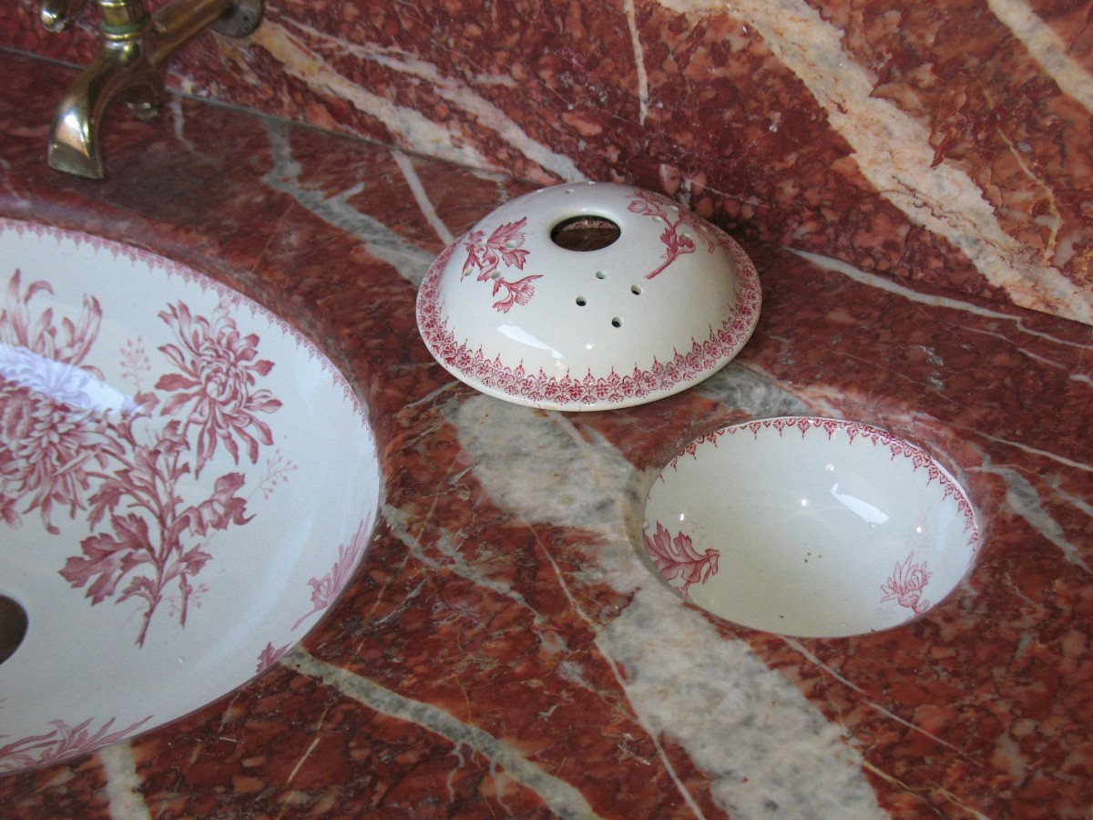 Washbasin Vanity Unit Complete With Basin And Accessories In Earthenware From Choisy Le Roi 19th-photo-1