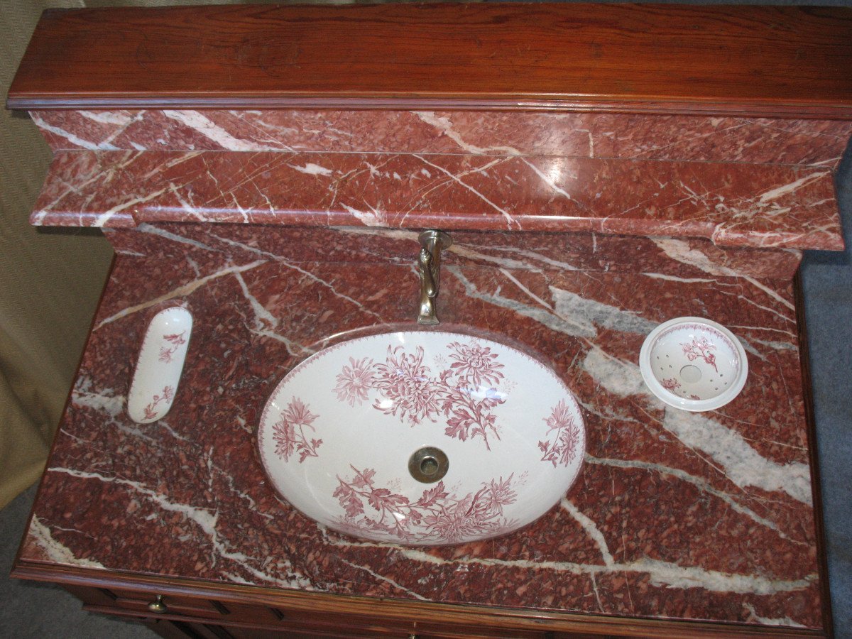 Meuble de toilette lavabo complet avec vasque et accessoires en faïence de Choisy le Roi 19ème-photo-2