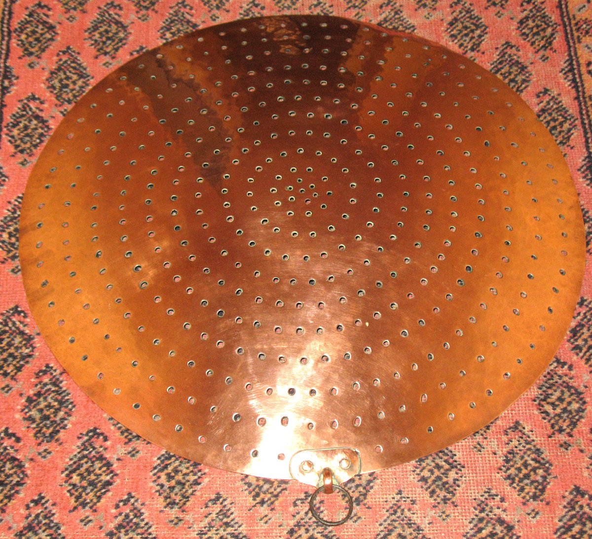 Très grande faisselle en cuivre époque 19ème en parfait état général d : 50,7 cm-photo-7