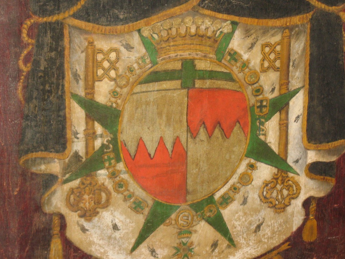 Coat Of Arms Painted On Coat Of Arms Panel With Heraldic Motto Ordre De Saint Lazare 19th Century-photo-4