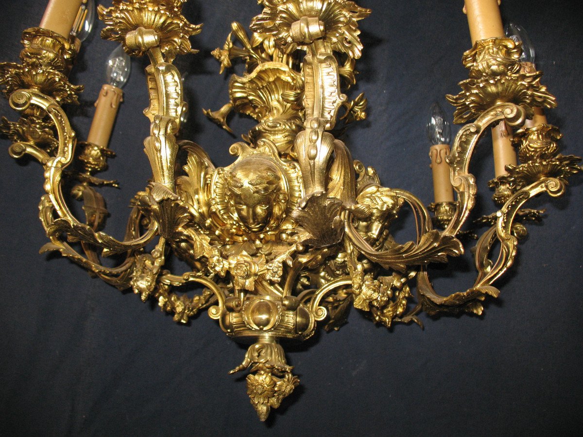Gilt Bronze Chandelier Transition Louis XV Louis XVI Style With 12 Lights 19th Century-photo-4