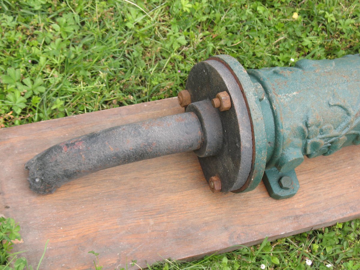 Cast Iron Water Pump, 19th Century, Chappée Brand, Decorated With Dolphins And Plants, H: 140 Cm-photo-2