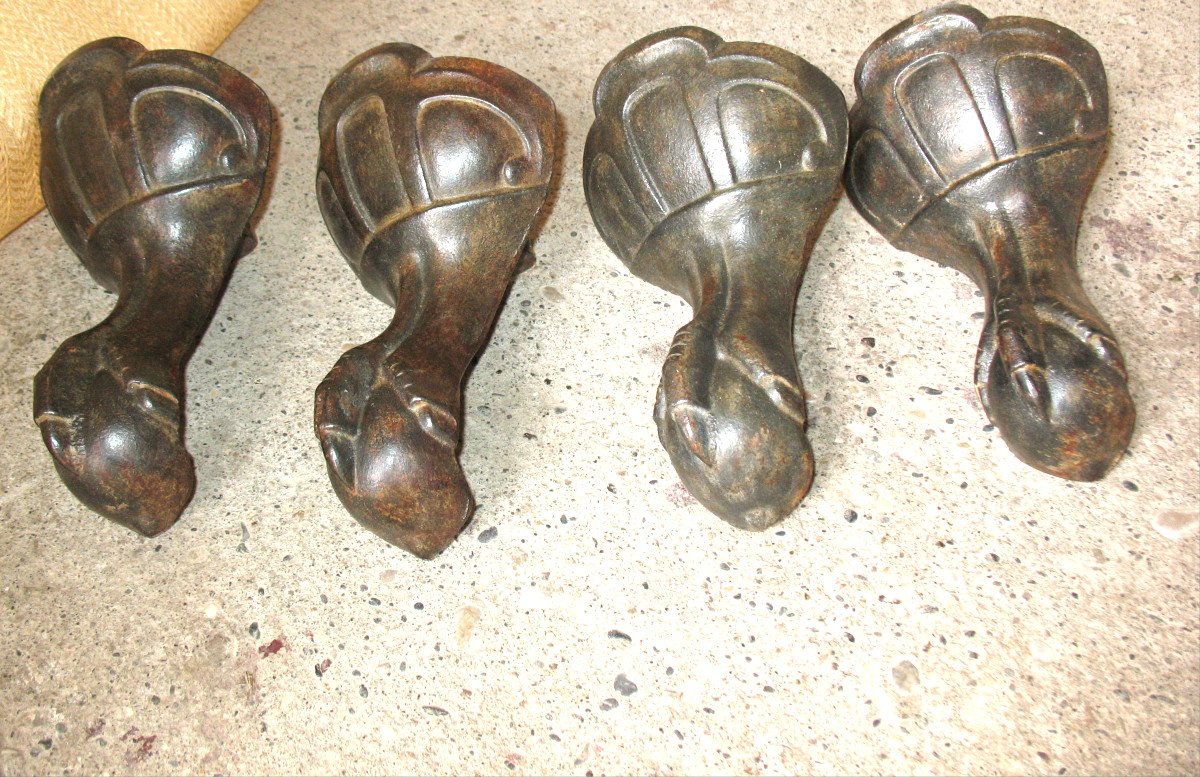 Set Of 4 Cast Iron Bathtub Clogs, 19th Century, Perfect Condition-photo-1