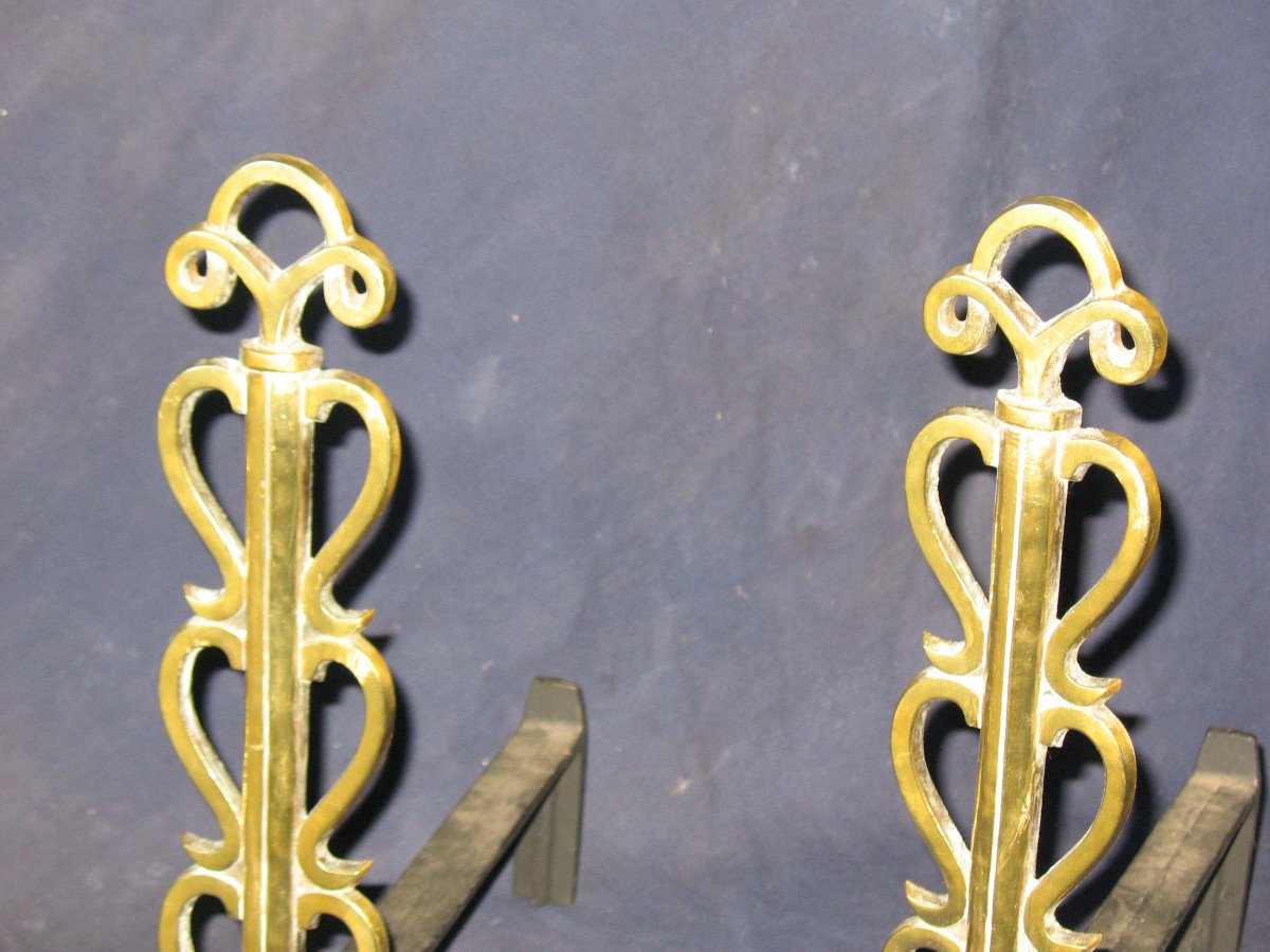 Pair Of Small Landiers Andirons In Bronze, 1950s-photo-3