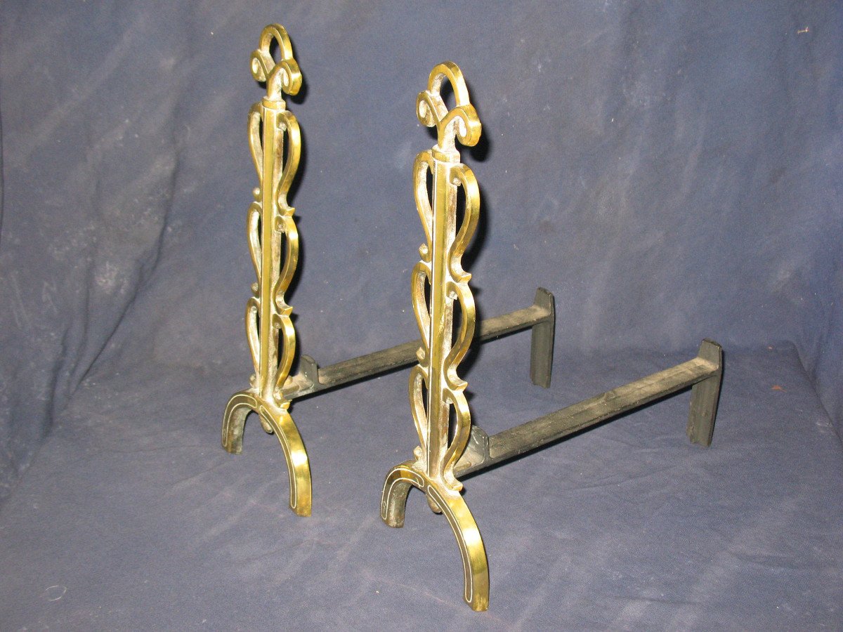 Pair Of Small Landiers Andirons In Bronze, 1950s-photo-3