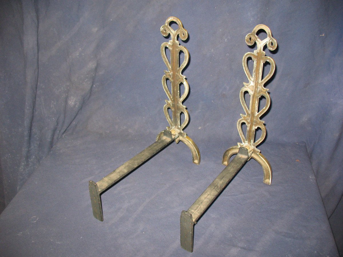 Pair Of Small Landiers Andirons In Bronze, 1950s-photo-4