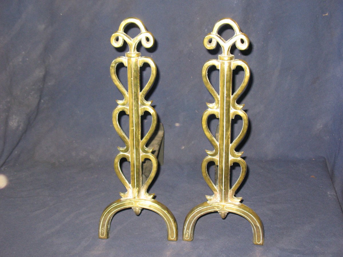 Pair Of Small Landiers Andirons In Bronze, 1950s-photo-7