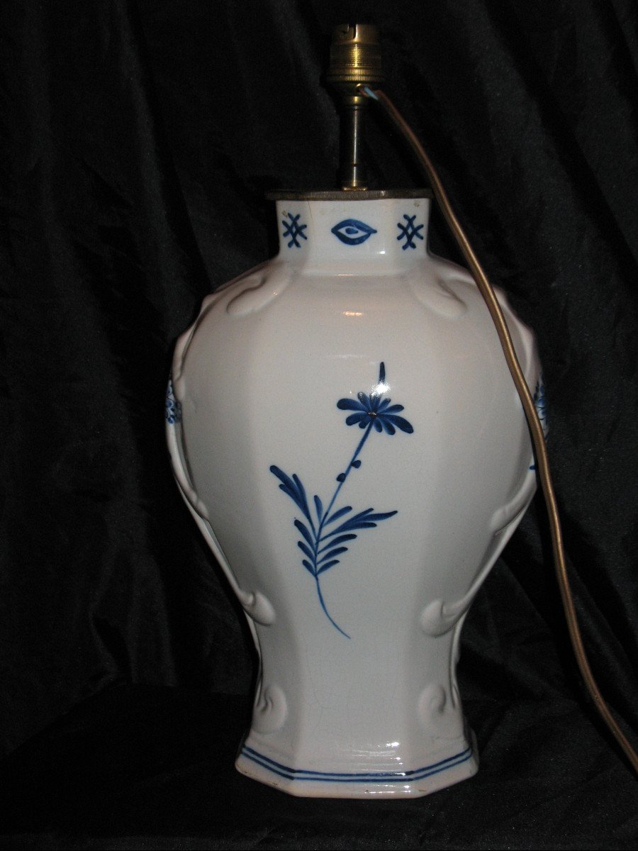 Earthenware Lamp From Kéramis-boch In La Louvière, Delft Decor With Landscape, 19th Century-photo-5