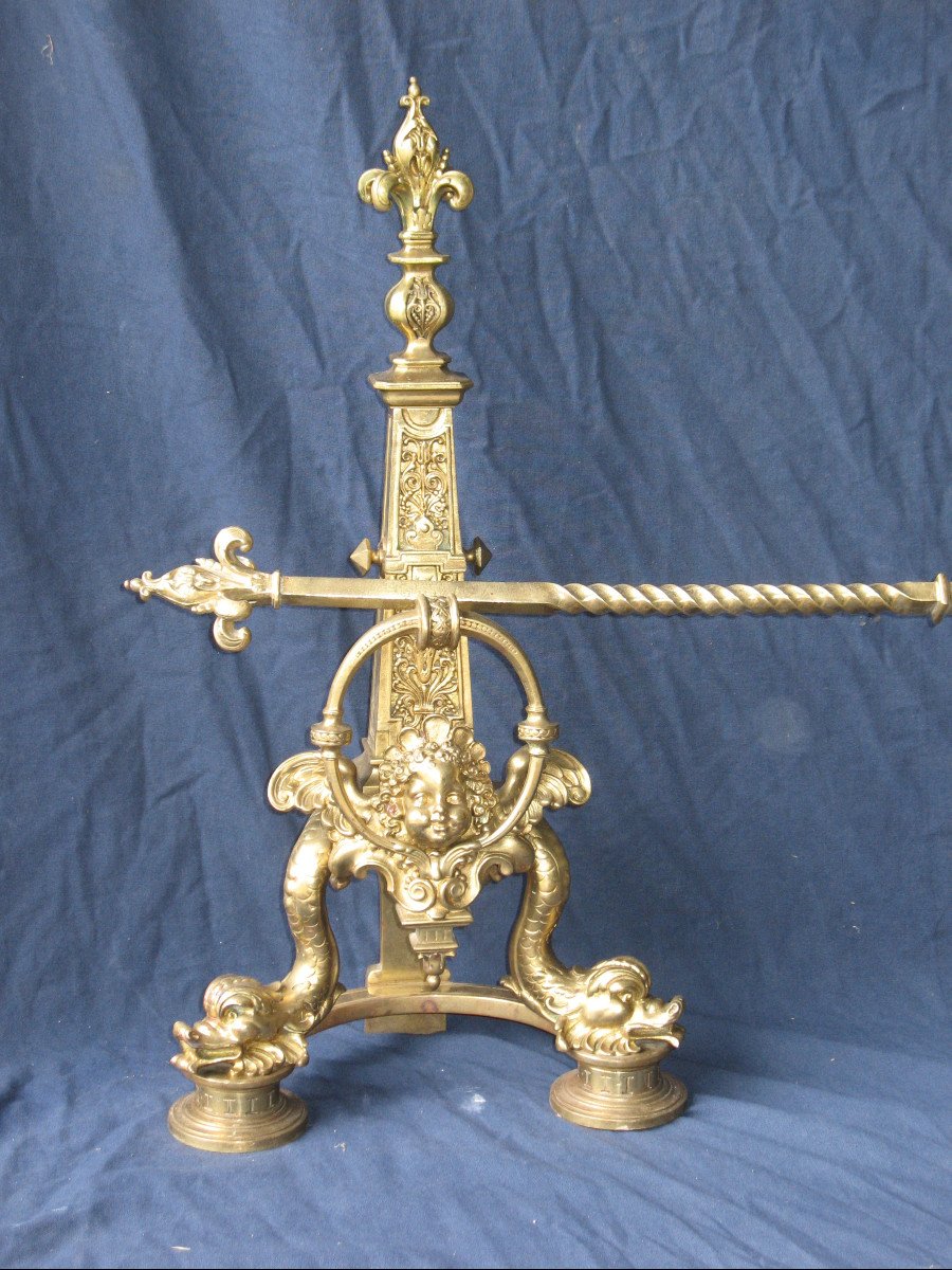 Pair Of Large Andirons Andirons In Gilded Bronze In The Louis XIV Style, 19th Century-photo-2