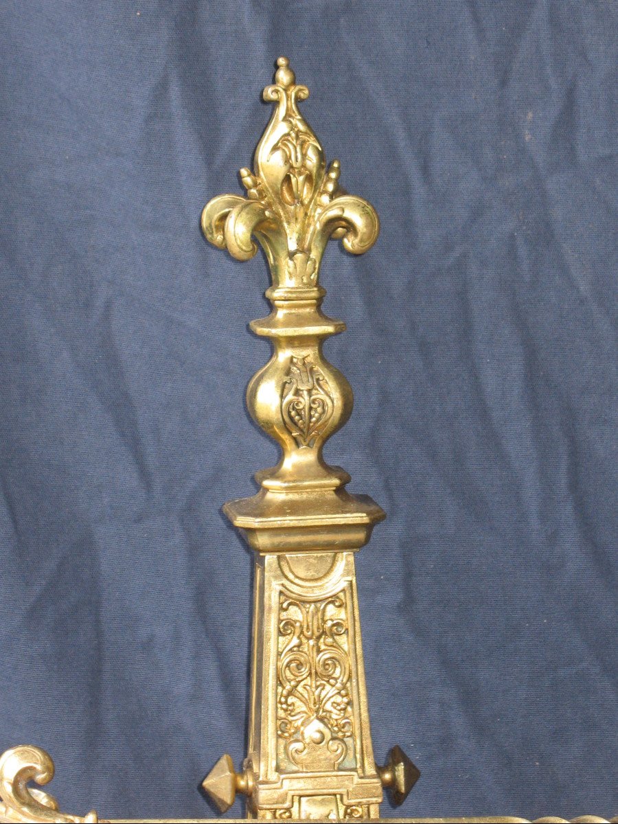 Pair Of Large Andirons Andirons In Gilded Bronze In The Louis XIV Style, 19th Century-photo-4