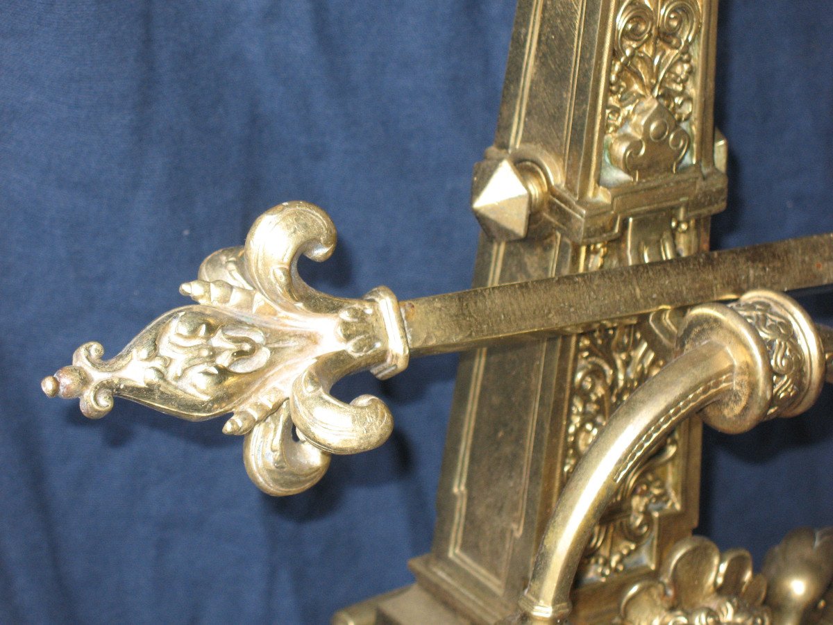 Pair Of Large Andirons Andirons In Gilded Bronze In The Louis XIV Style, 19th Century-photo-5