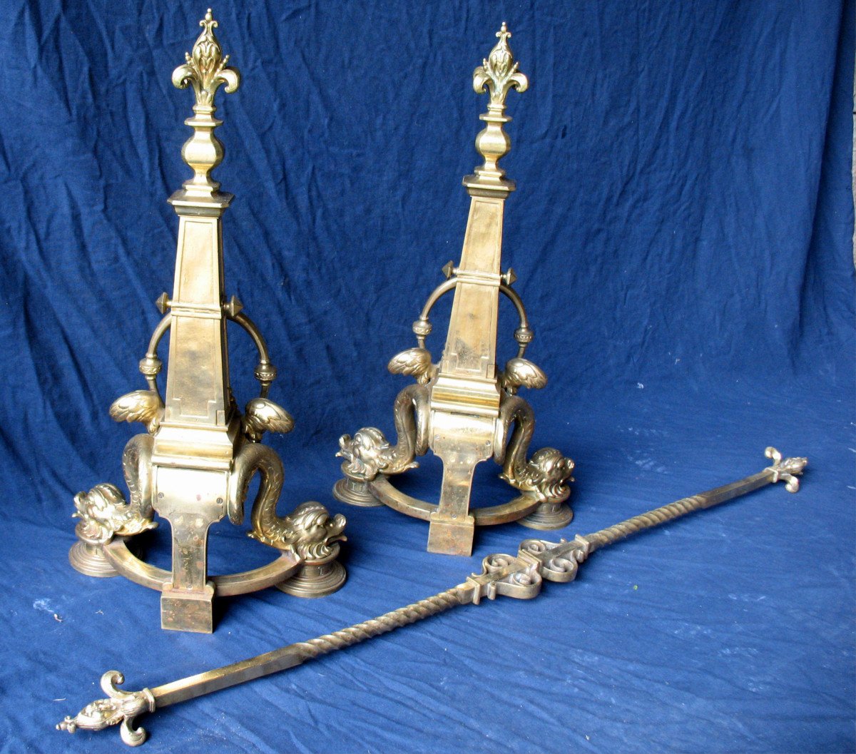 Pair Of Large Andirons Andirons In Gilded Bronze In The Louis XIV Style, 19th Century-photo-7