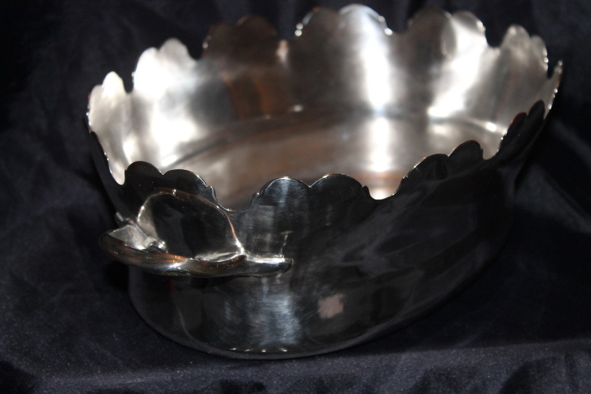 Rafraichissoir verrière en métal argenté et 10 verres en cristal gravé de style Louis XVI-photo-1
