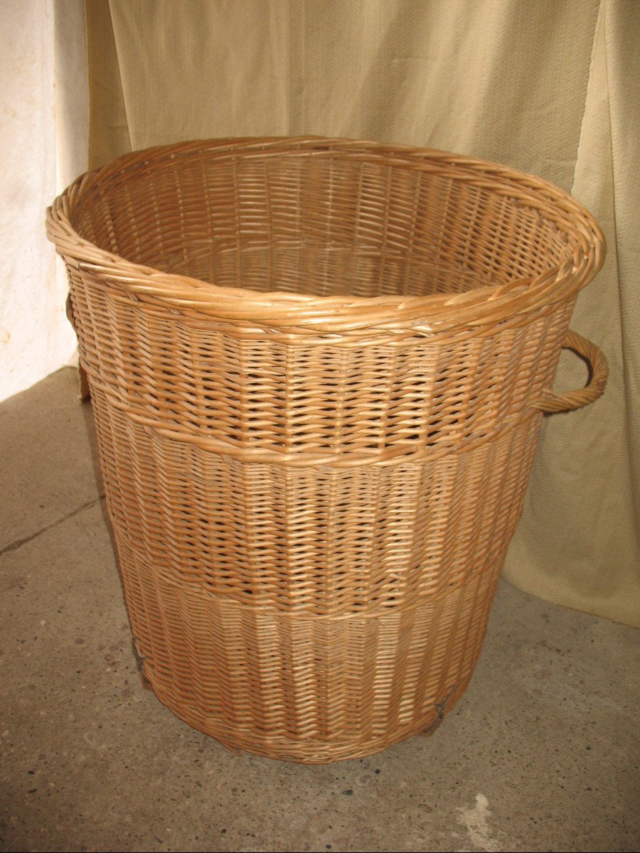 Washerwoman Basket In Woven Wicker Very Large Perfect Condition-photo-3