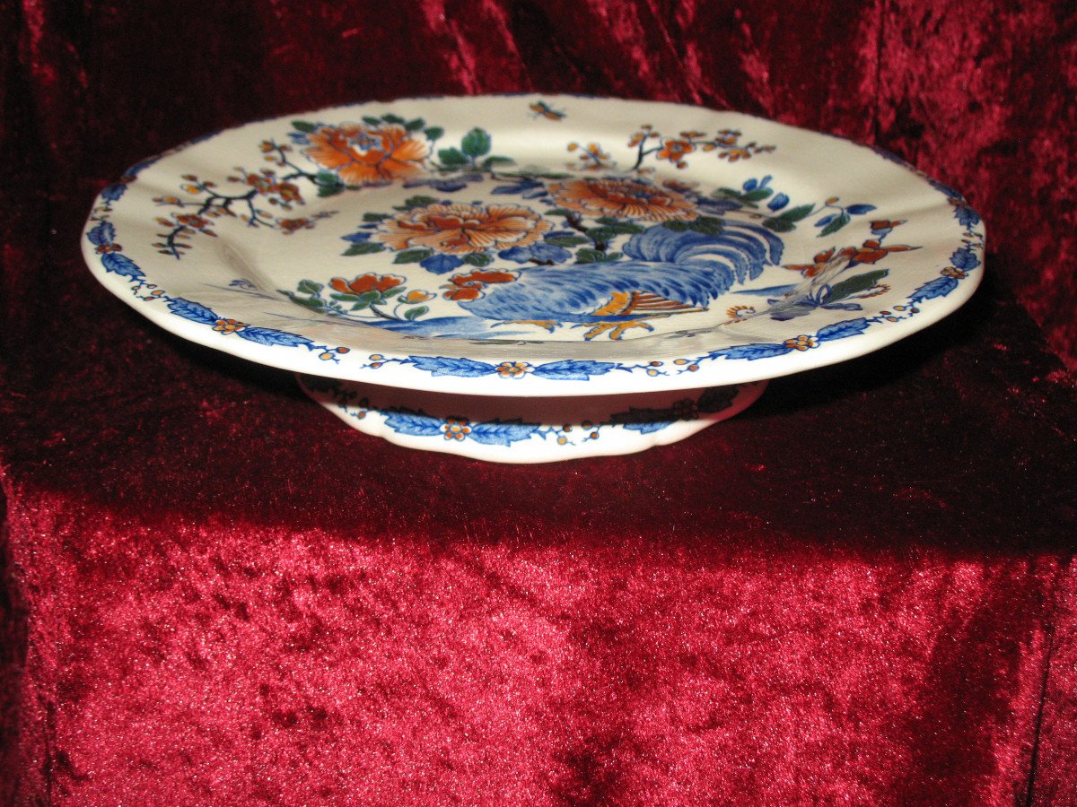 Earthenware Table Service From Gien, Delft Decor With Rooster And Peonies, Early 20th Century-photo-6