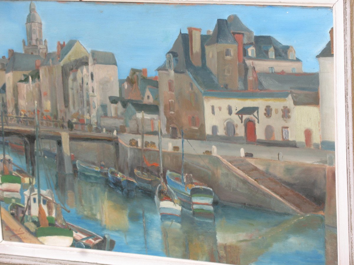 Port Du Croisic Oil On Hardboard Signed Georges Demoulin Port Scene-photo-6