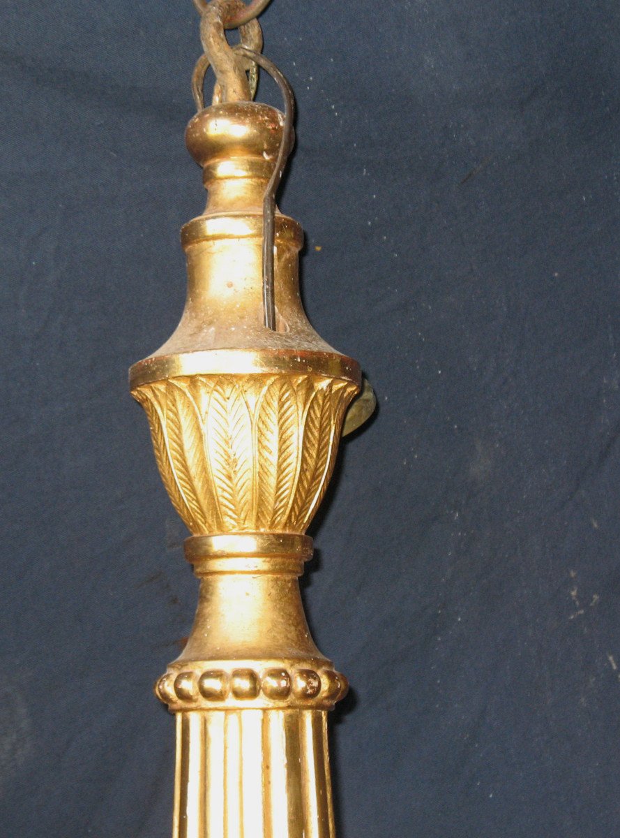 Lustre de style Empire en bois doré à 6 bras de lumière époque début 19ème-photo-3