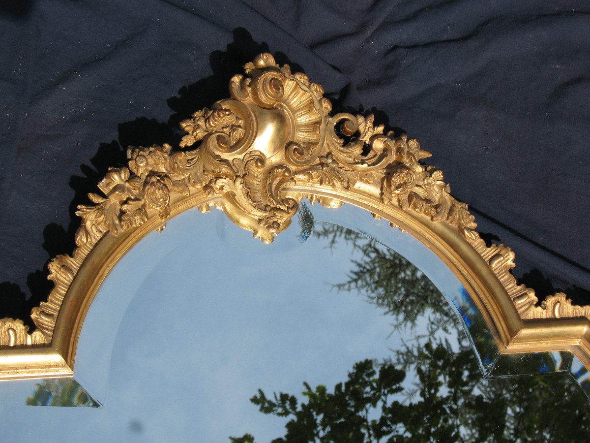 Louis XV Rocaille Style Mirror Gilded With Leaf, 19th Century-photo-4